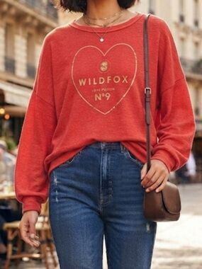 WILDFOX Baggy Beach Jumper Red Love Potion No. 9 Sweatshirt Large